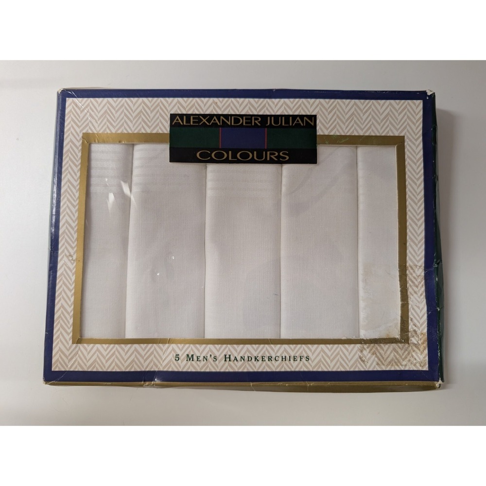 Box of 5 Alexander Julian Colours Cotton White Handkerchiefs